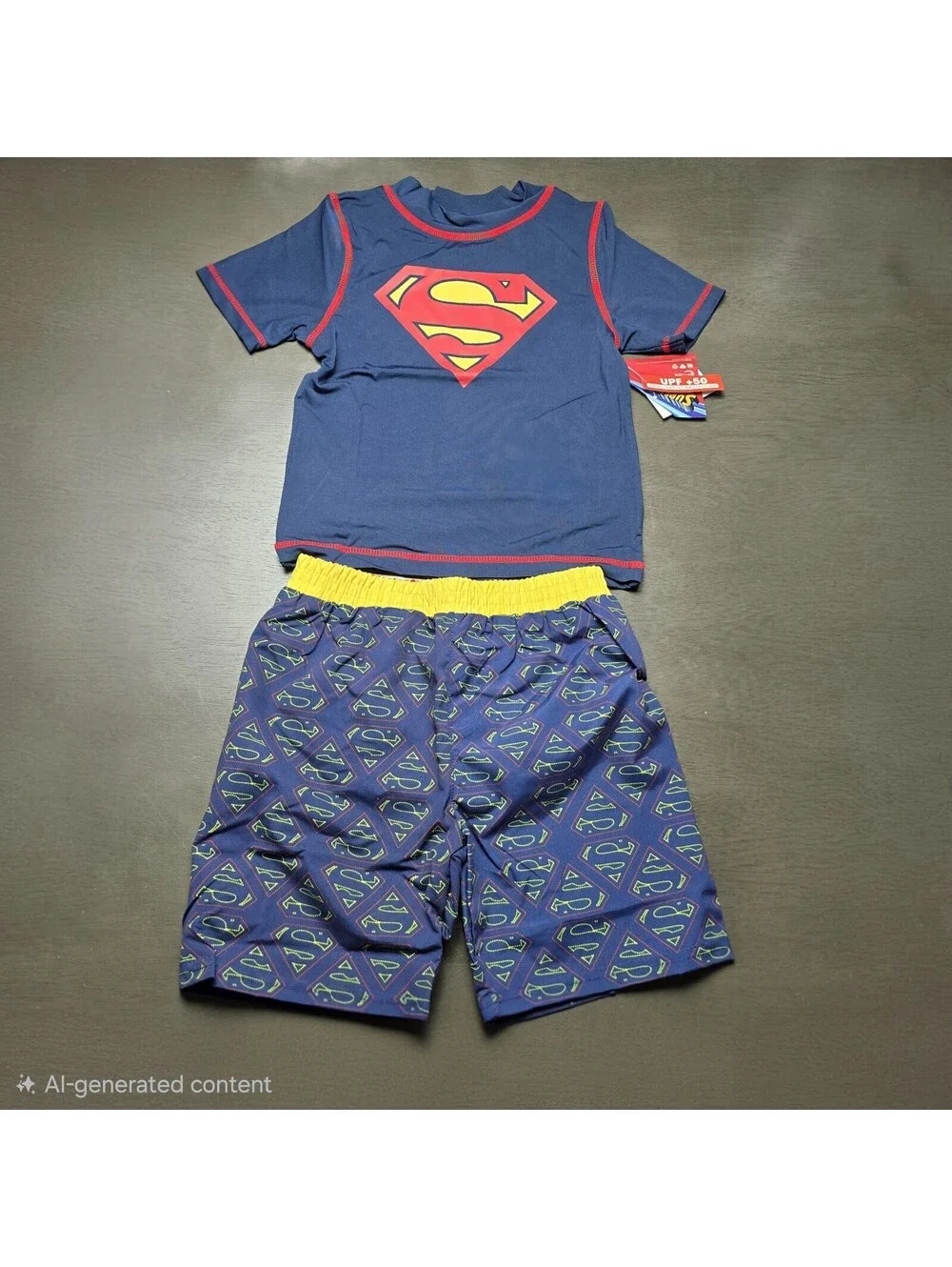 Superman UPF 50+ Rash Guard and Swim Trunks Shorts Swimsuit (Boys), 2pcs Size 3T